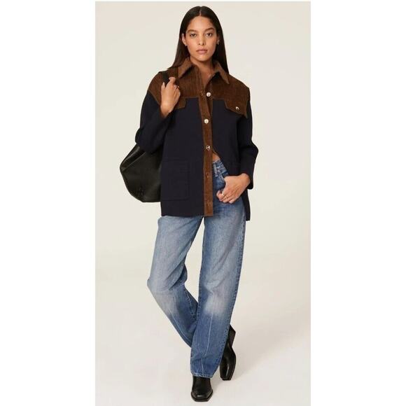 RTR sz 0 Sandro color block corduroy and navy button down jacket shacket - Picture 1 of 9